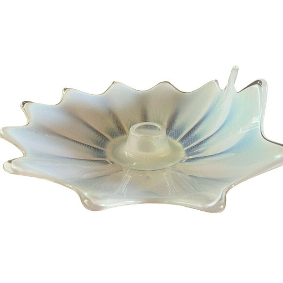 Unmarked Other - Unique Iridescent Curved White Art Glass Tapered Candle Holder Modern Home Decor